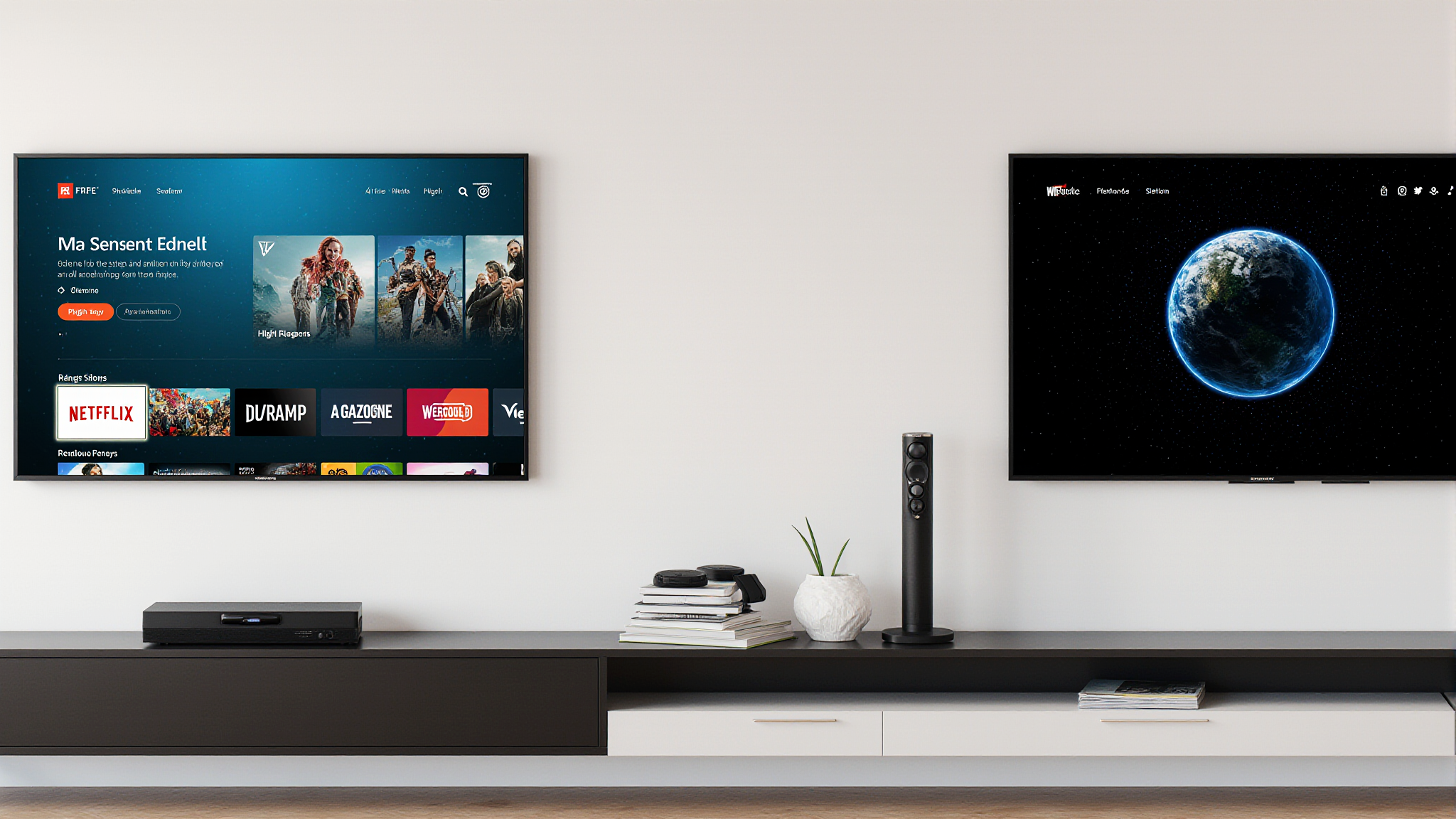 8K IPTV streaming setup with smart TV and high-end streaming devices in a futuristic home environment